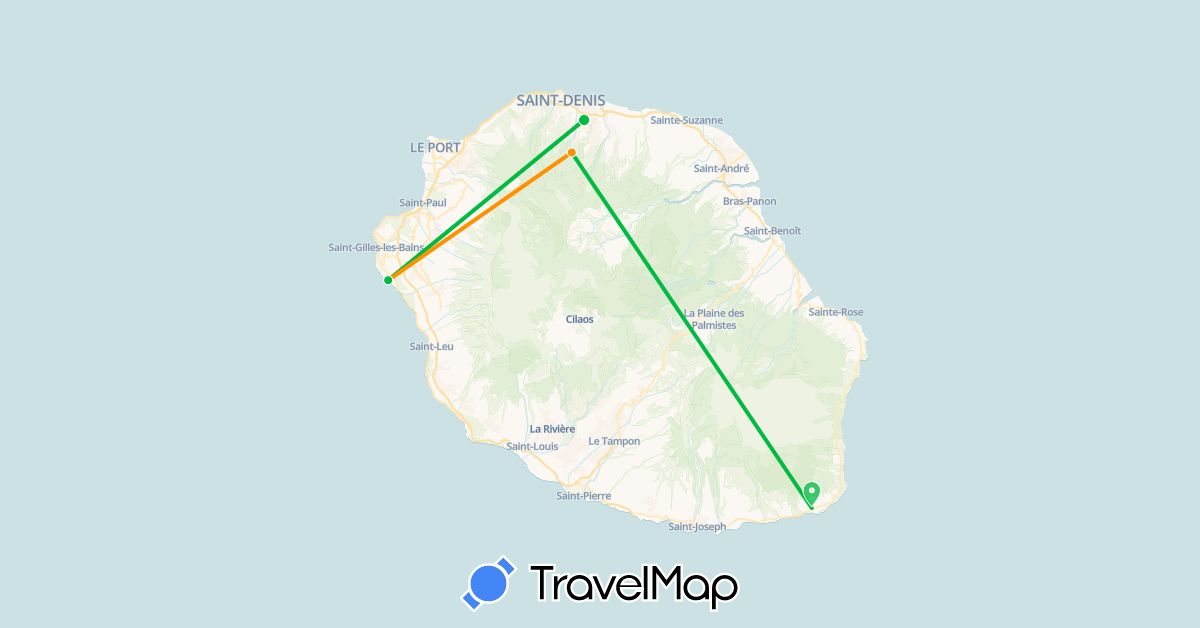 TravelMap itinerary: bus, plane, hitchhiking in Réunion (Africa)